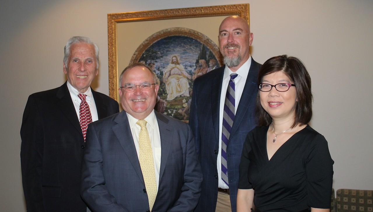 From left: Joseph H. Dreisbach, Ph.D., interim provost and senior vice president for academic affairs; guest speaker Frank Plantan, Ph.D., co-director of International Relations Program at the University of Pennsylvania and honorary consul-general of Republic of Korea for Pennsylvania; Michael Allison, Ph.D., professor of political science; and Ann A. Pang-White, Ph.D., professor of philosophy and director of Asian Studies.