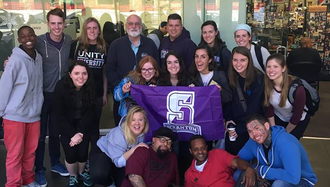 Scranton students and co-chaperones (Todd Parry and Alex Maier) with Fr. Greg Boyle, S.J., and homies.
