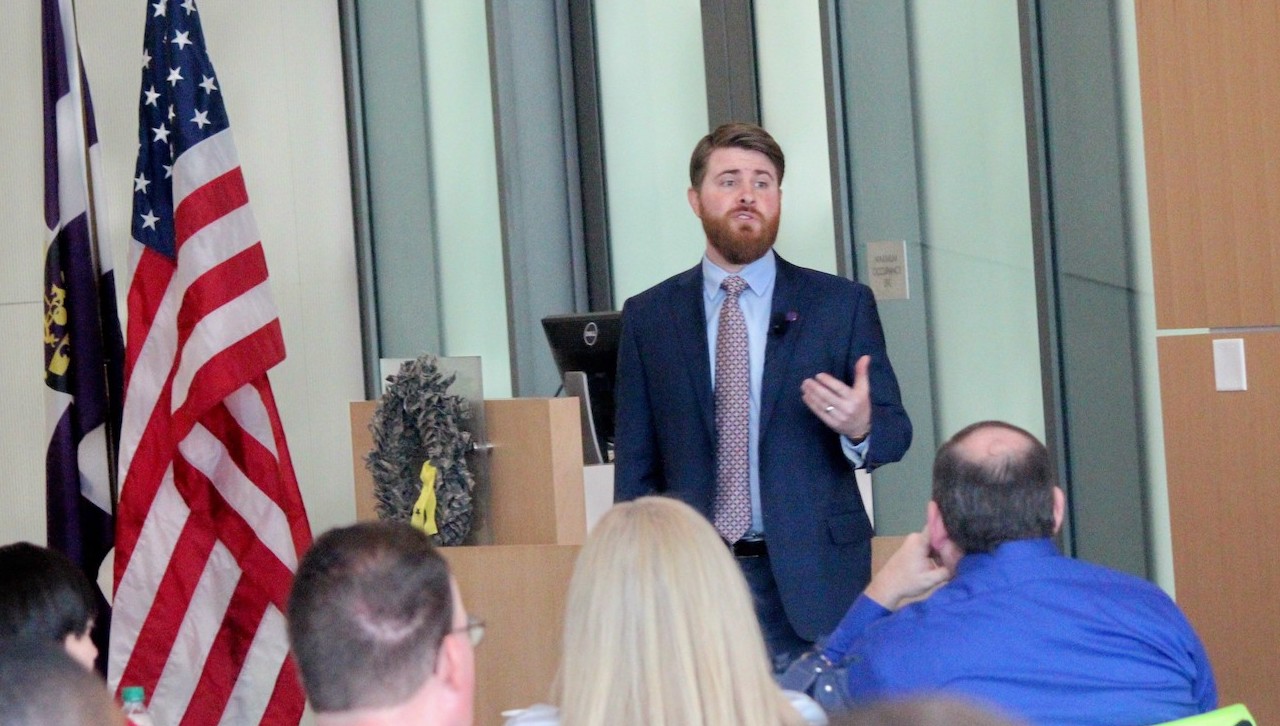 Jared Lyon, president and CEO of Student Veterans of America (SVA), provided the keynote address at The University of Scranton’s College/University Regional Veterans Education Representative Conference held recently on campus.
