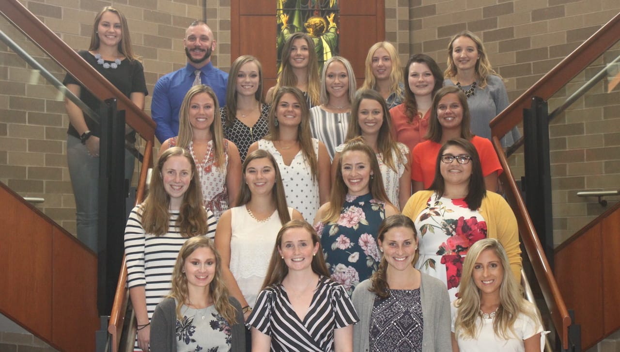 Twenty-one University of Scranton education majors are serving as student teachers during the fall semester at 10 different local schools. First row, from the left are: Jordan Delicato, Sarah Breen, Megan Turner and Gabrielle Pranzo. Second row, from the left are: Kathleen O’Neill, Victoria Binetti, Samantha Milite and Jasmin Colon. Third row, from left are: Olivia Heyser, Samantha Marchesano, Rebecca Loonstyn and Emily Crozier. Fourth row, from left are: Taylor Septer, Samantha Kellar and Brianne Niewinski. Fifth row, from left are: Lauren Seitz, Marc Habel, Hannah Buckenmaier, Celine Hermann and Danielle Remy. Absent from photo is Jamie Weaver.