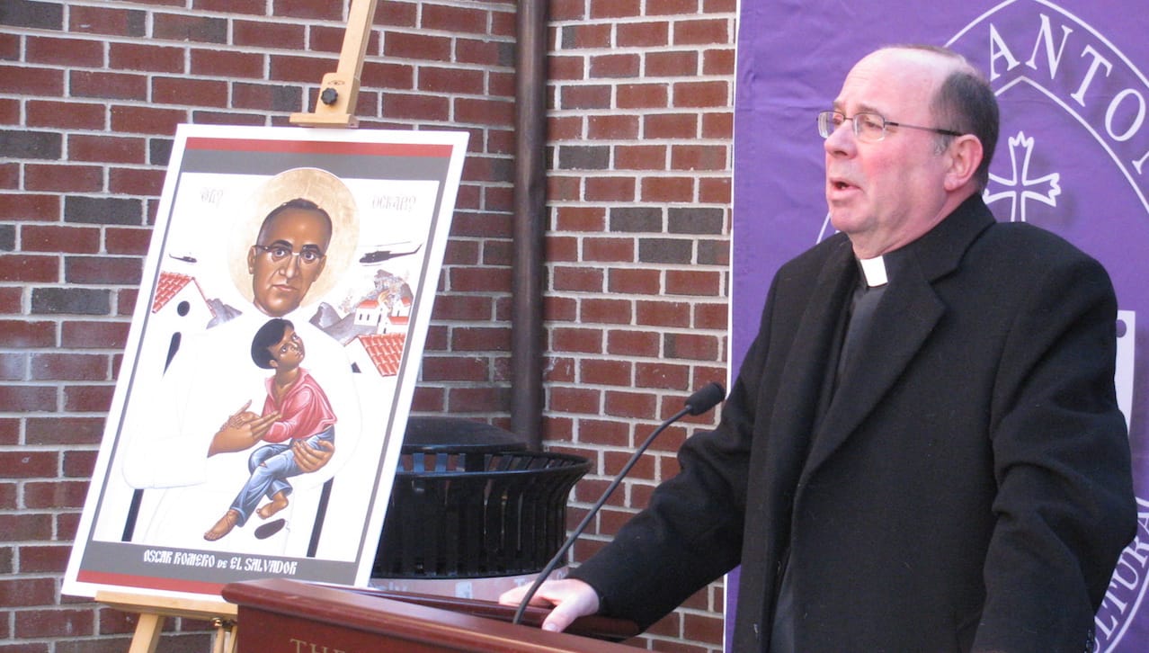 Rev. Scott R. Pilarz, S.J., president of The University of Scranton, blessed and named a residence plaza in honor of St. Oscar Romero, the martyred Archbishop of San Salvador.