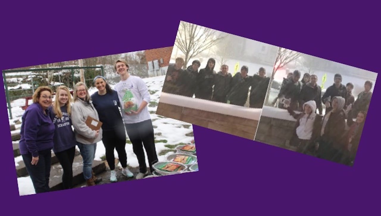 University students prepared 200 Thanksgiving food baskets for area families in need and pushed out dozens of cars stuck in the snow during a winter storm.
