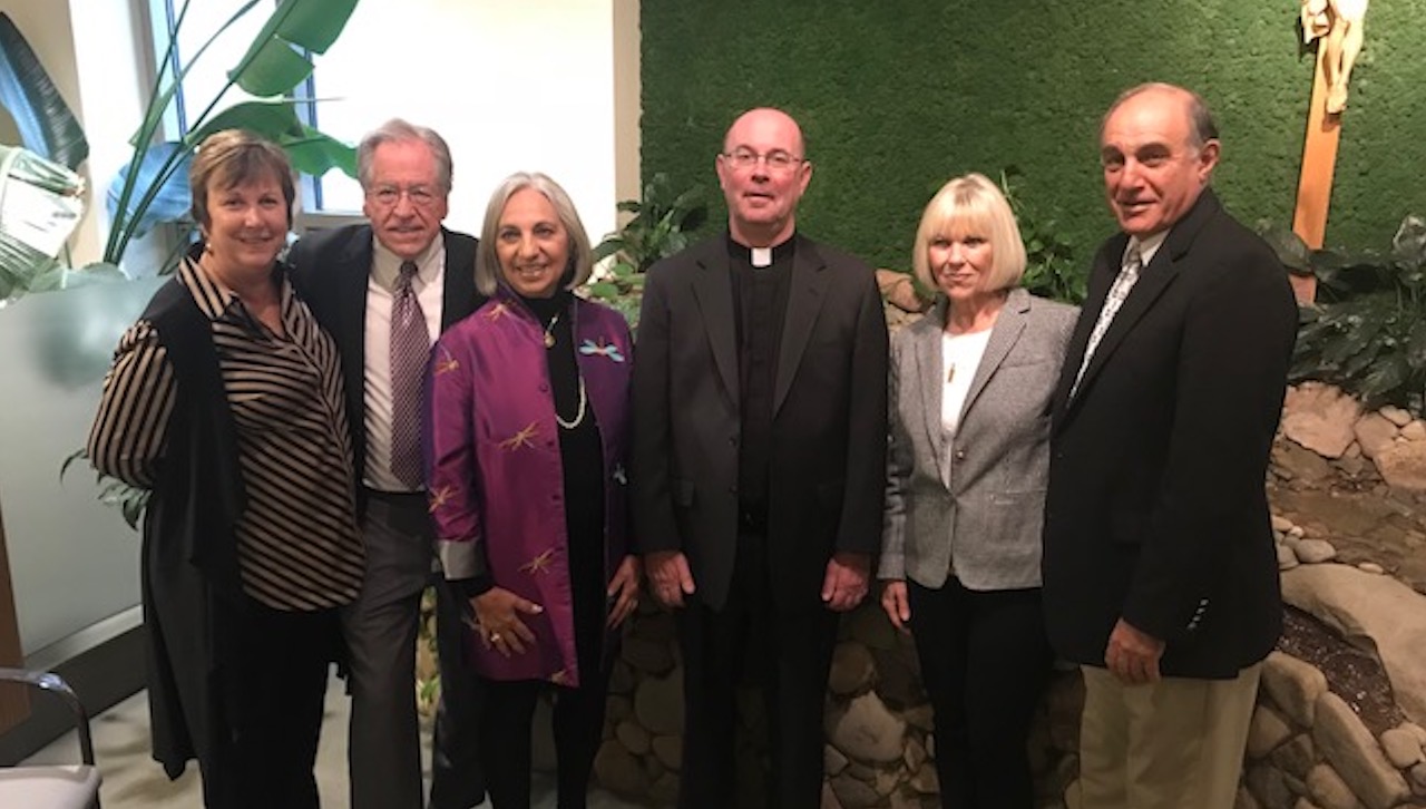 Pictured at the blessing of “A Place of Solitude,” located on the second floor of McGurrin Hall, are, from left, Debra Pellegrino, Ed.D., dean of the University’s Panuska College of Professional Studies; Carl and Joanne Kuehner; Rev. Scott R. Pilarz, S.J.; and Mary and Joseph Castrogiovanni.