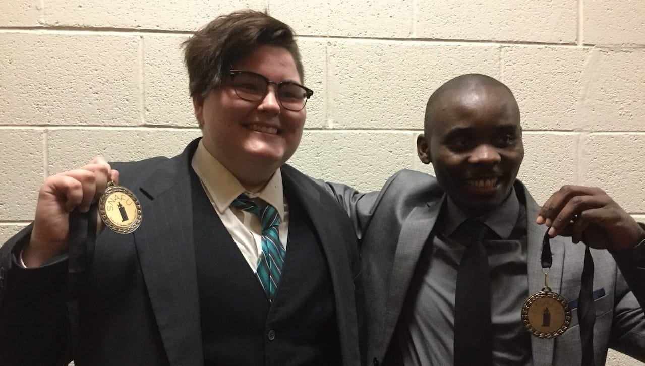 Two University of Scranton students won medals at the Southern-Northern Atlantic Forensics Union tournament, which took place in the spring semester at West Chester University. From left are Andrew Franklin and Fred Mukelo. 
