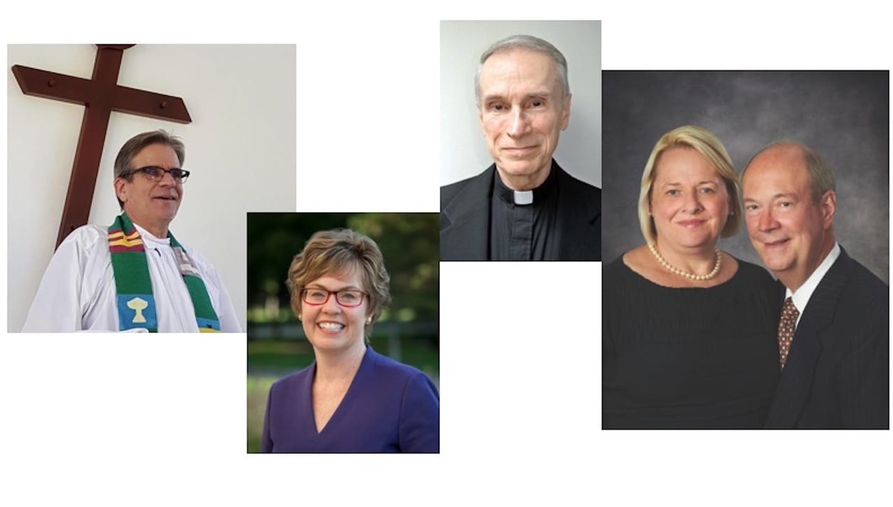 The University of Scranton will bestow five honorary degrees at its undergraduate commencement on Sunday, May 26. Those receiving honorary degrees are, from left: Rev. Matthew Ruhl, S.J.; Kathleen Sprows Cummings, Ph.D. ’93, G’93; Rev. Brendan Lally, S.J.,’70; and Ann and David Hawk.