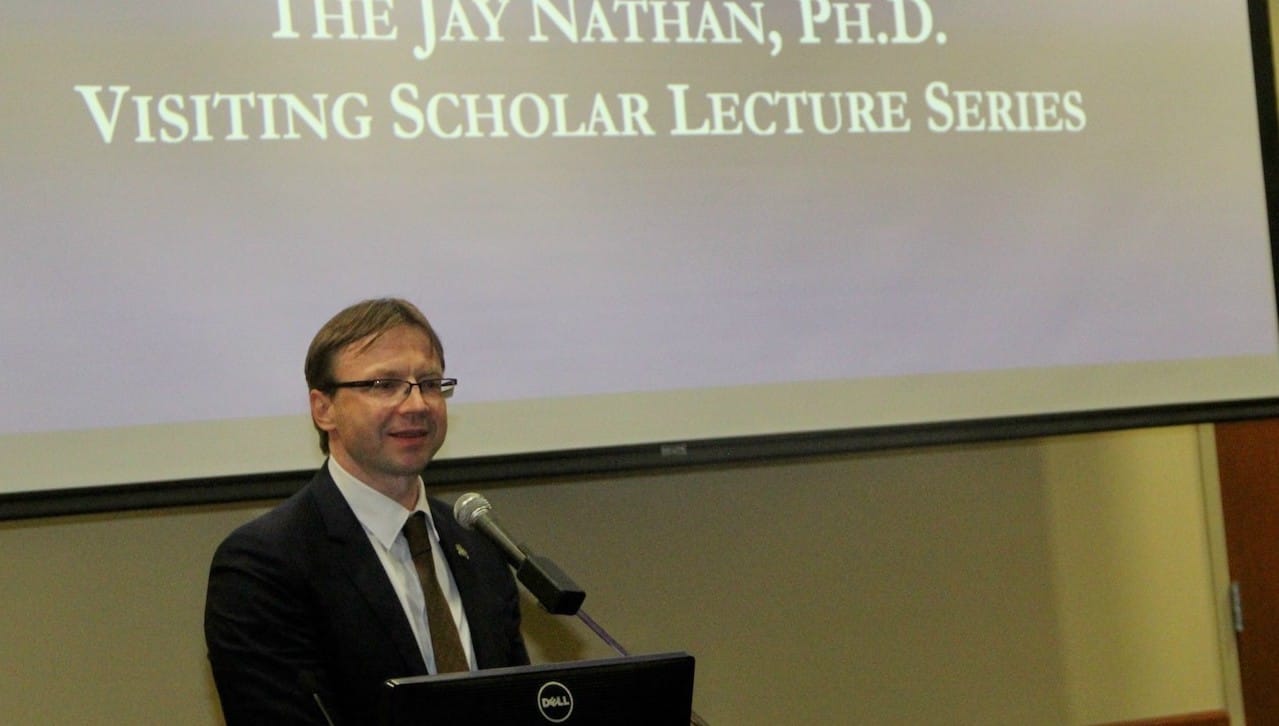 His Excellency Rolandas Kriščiūnas, Ambassador Extraordinary and Plenipotentiary of the Republic of Lithuania to the United States of America and to the United Mexican States, spoke at The University of Scranton’s sixth annual Jay Nathan, Ph.D., Visiting Scholar Lecture Series.