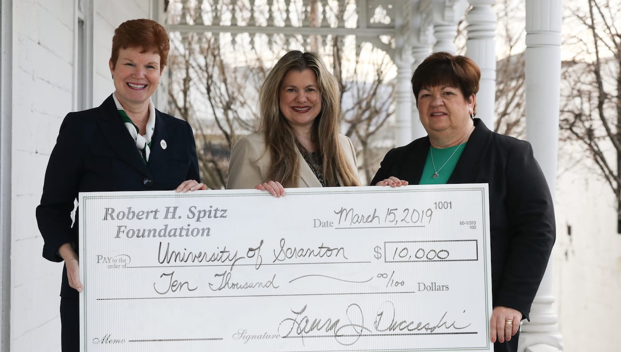 The University of Scranton received a $10,000 grant from the Robert H. Spitz Foundation to support its STEAM Activities for School and Community Groups. From left are: Margaret Hambrose, director of corporate and foundation relations at The University of Scranton; Laura Ducceschi, president and CEO of the Scranton Area Community Foundation, administrator of Robert H. Spitz Foundation; and Cathy Fitzpatrick, grants and scholarship manager for the Scranton Area Community Foundation.