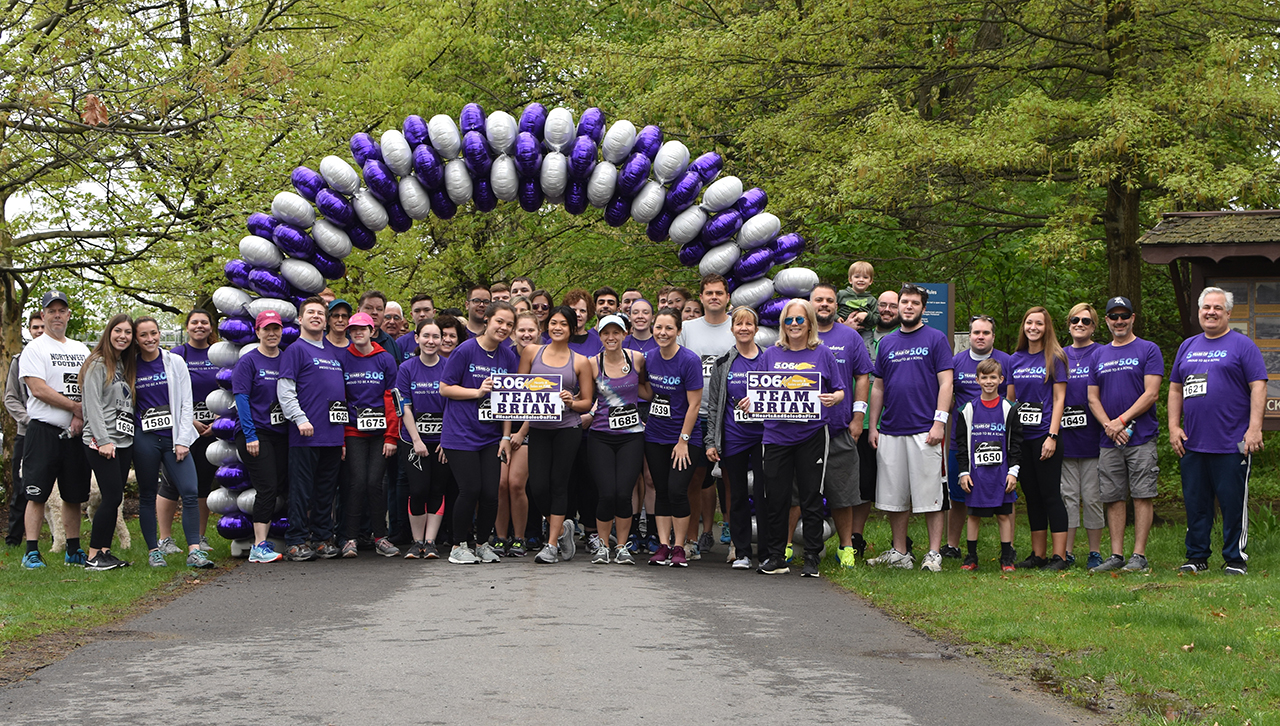 The members of Team Brian, the family and friends of Brian Musto '12, gather together at the 5.06K at the Quinn Athletics Campus May 4 to raise money for the Brian Musto '12 Memorial Fund, a University fund that supports students battling illness.