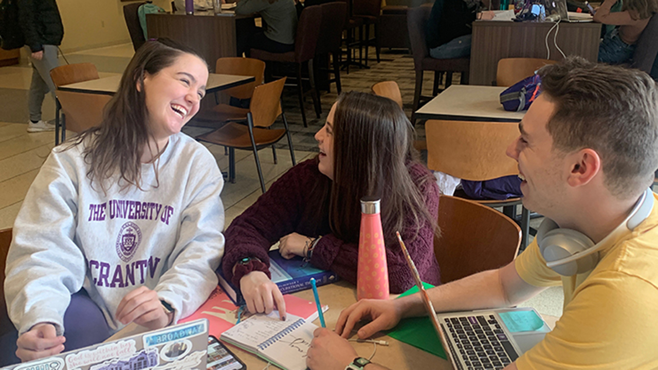 Students catch up before the spring 2020 semester.