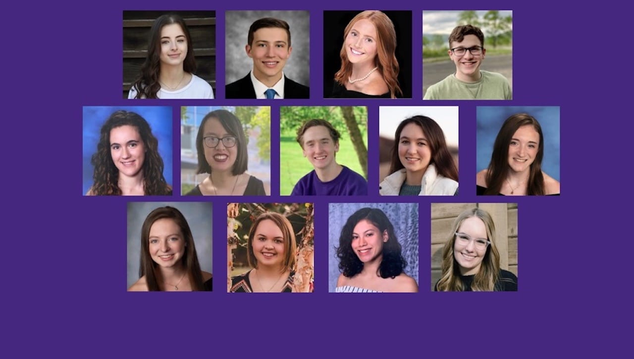 Thirteen students from The University of Scranton class of 2024 have been awarded four-year, full-tuition Presidential Scholarships. Top row, from left, Tabitha Berger, Luke Capper, Caitlin Doughton and Thomas Elias. Second row: Stephanie Lehner, Diana Lozinger, John Nelson, Nadia Ostrosky and Jacqueline Savage. Third row: Kathleen Till, Shelby Traver, Jessica Tsu, and Cayman Webber.