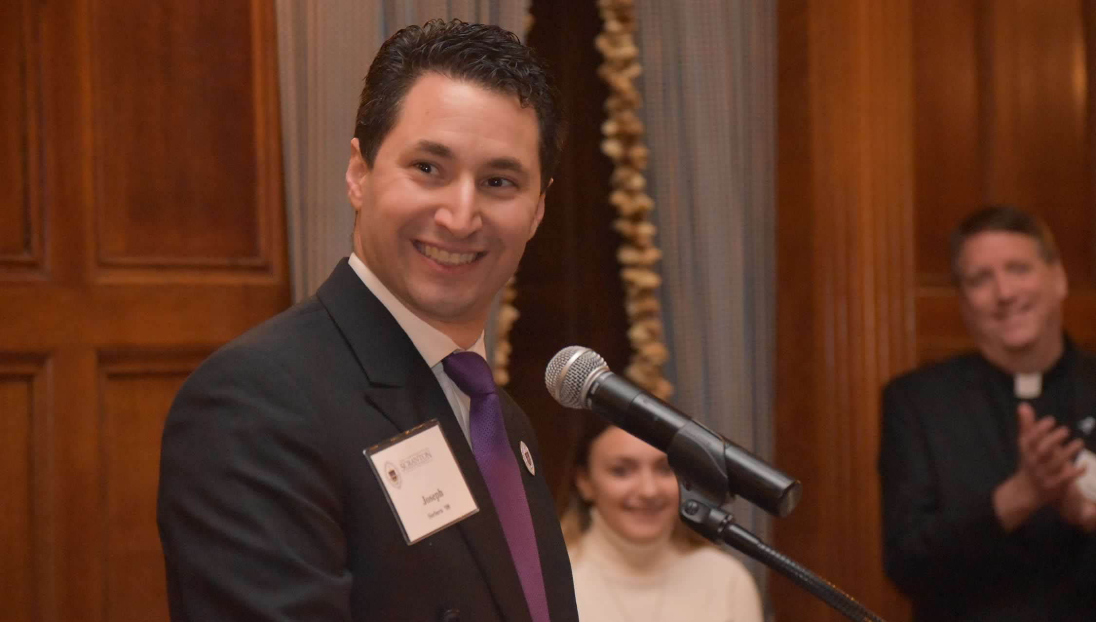 Joseph L. Sorbera III '08, seen here at the New York Christmas Party in 2017, has been named the new chair of The Alumni Society Advisory Board.