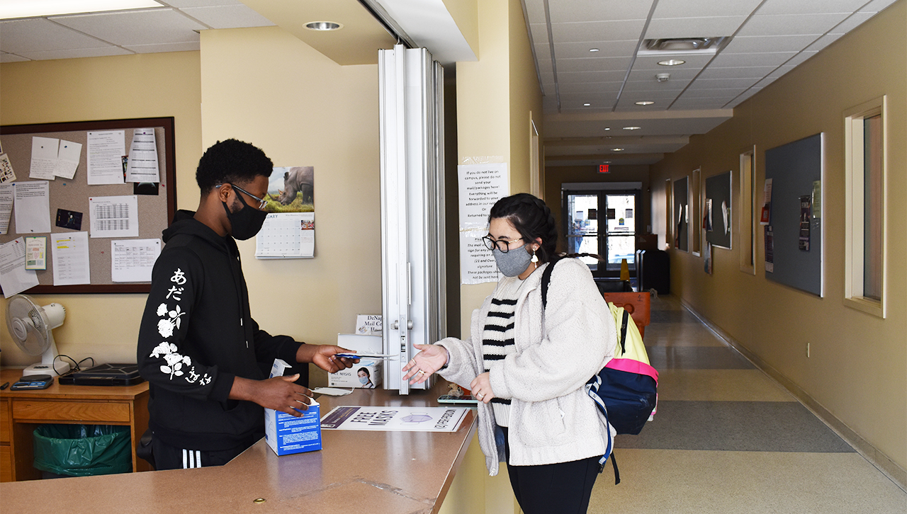 The University is distributing a limited supply of free higher grade masks to students at the mailroom of the DeNaples Center.