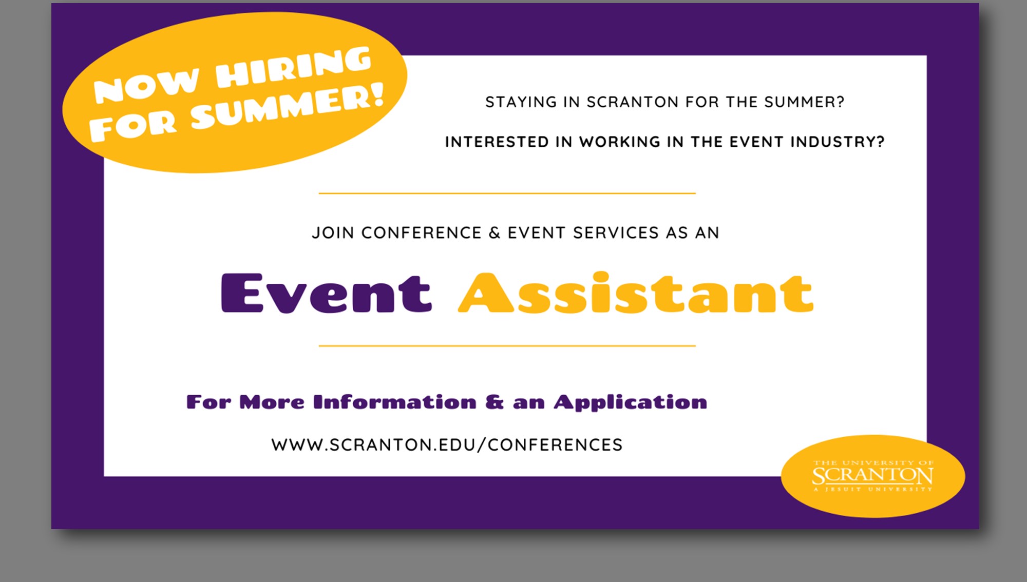 Now Hiring Event Assistants for Summer 2022 image