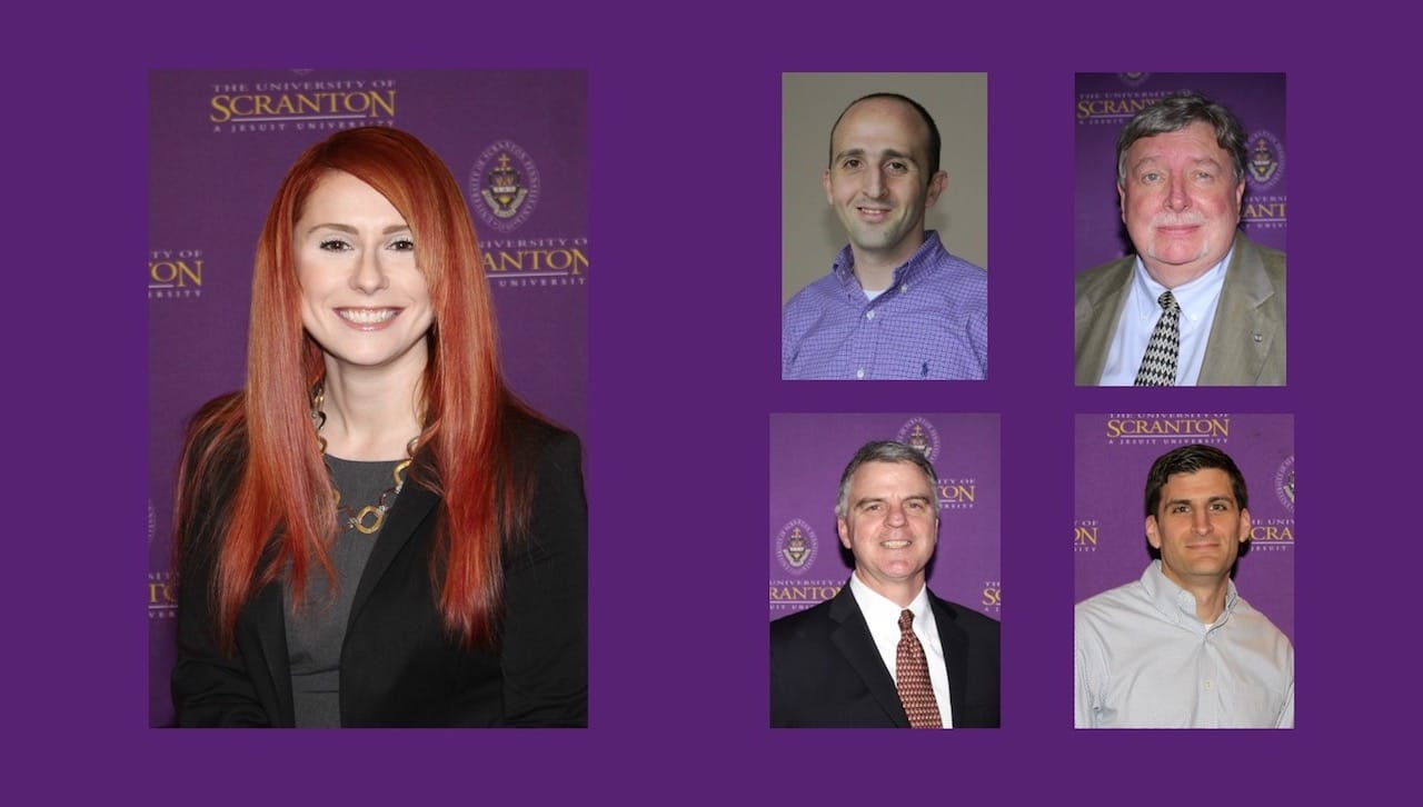 Ashley L. Stampone ’10, G’11, DBA’22, assistant professor in the Accounting Department at The University of Scranton, was named the Kania School of Management Professor of the Year by student members of the University’s Business Club for the third year in a row. KSOM professors Aram Balagyozyan, Ph.D., Greg O’Connell, J.D., Richard O’Hara and Vincent Rocco, also received awards.