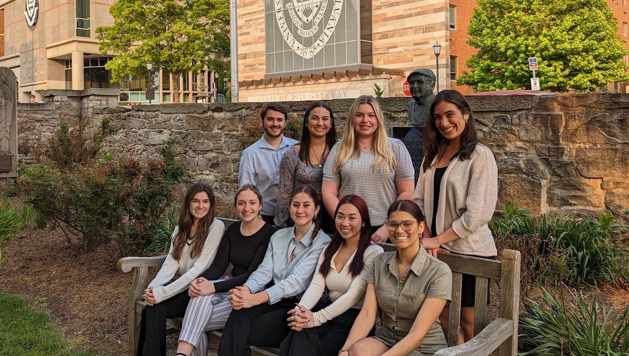 University of Scranton’s chapter of the National Student Speech-Language-Hearing Association (NSSLHA), was awarded Gold Chapter Honors for attaining a distinguished level of achievement in the areas of member recruitment and engagement, community outreach and service, legislative advocacy and fundraising during the 2022-23 academic year. Student members include, first row, from left: Amelia Alacqua, Abigail Walsh, Kayla Tilwick, Julianna McRell and Mianicole Duverge. Second row: Domenic Scaffidi, Ava Amato, Megan Knecht and Gia Maayan.
