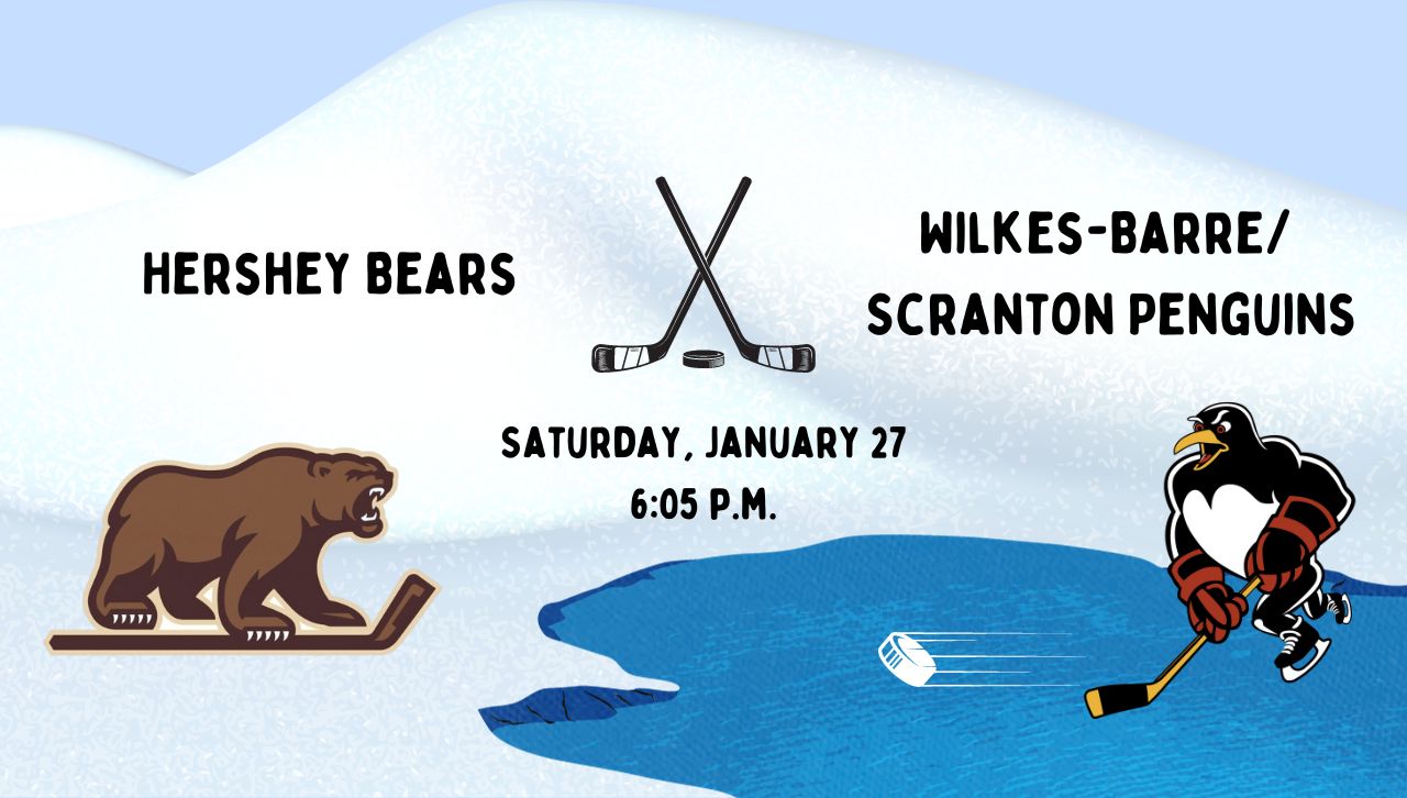 A graphic advertising the Wilkes-Barre-Scranton Penguins vs. Hershey Bears game January 27.