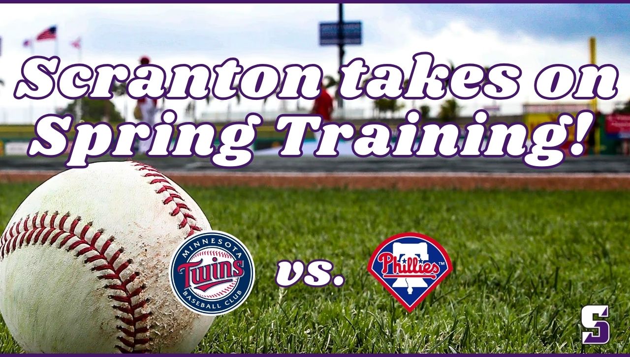 Graphic advertising spring training game between the Phillies and the Twins.