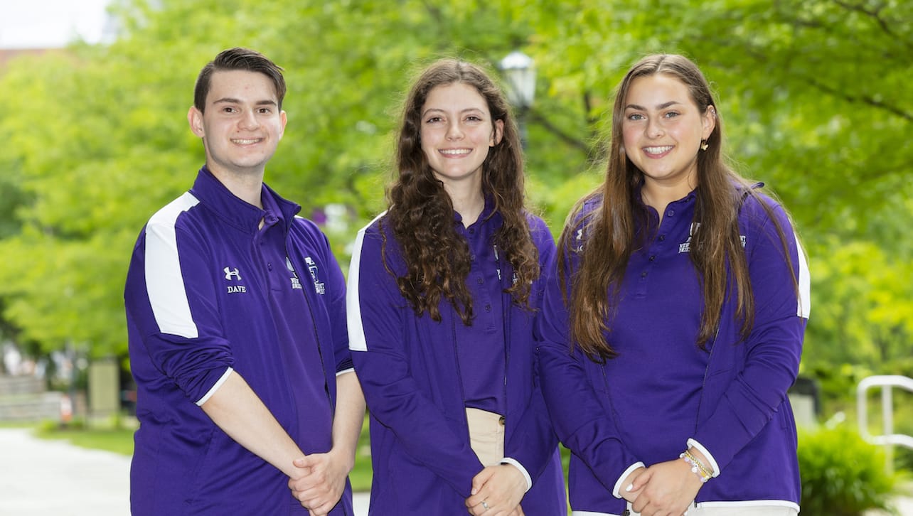 Two-day summer orientation sessions for the more than 1,000 members of The University of Scranton’s class of 2026, and their parents and guardians will be held on June 21-22, 23-24, 27-28 and June 30-July 1. From left: student orientation team leaders David Reese, Kathryn Olafson and Margaret Swiderski are ready to join with student orientation assistants, University administrators, faculty and staff to help acquaint the incoming students and their families to Scranton.