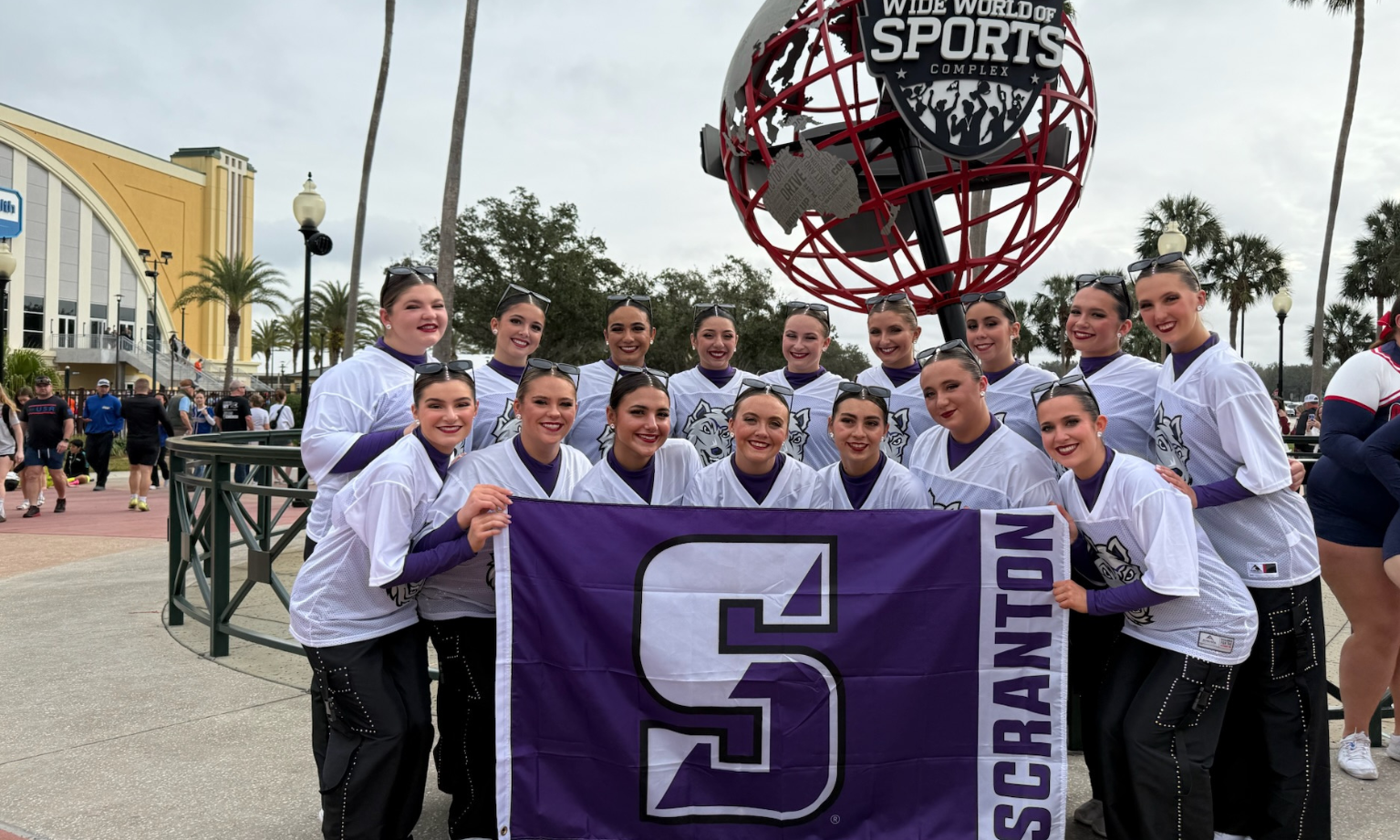 The University of Scranton Dance Team is shown attending Universal Dance Association College Nationals in Orlando, Florida, where they placed 14th in the nation in the Open Jazz category during Scranton intersession in January.