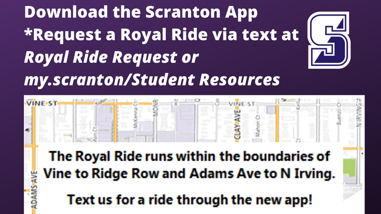 Royal Ride Now Available Through The University of Scranton App!
