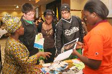 More than 200 students, faculty and staff attended the University's Diversity Fair 2009 sponsored by the Office of Equity and Diversity. At the fair, from left are, Rosette Adera, director of the Office of Equity and Diversity; Joe Scotchlas, a junior political science major from Simpson; Raykia Koroma, a freshman biology major from Bronx, N.Y.; Mark Giovanelli, sophomore from Plains, who has not declared a major; and Taheisha Jean, a freshman exercise science major from Brooklyn, N.Y.