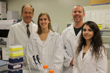 Scranton’s Class of 2011 Goldwater Scholars Maria Gubbiotti and Melissa Wasilewski have worked with their faculty mentors at Scranton since their first year at Scranton. They say their Scranton education has led to national honors and world-class research opportunities. From left are: Chemistry Professor Timothy Foley, Ph.D., Maria Gubbiotti of Falls; Melissa Wasilewski of Clarks Summit and Biology Professor Michael A. Sulzinski, Ph.D.
