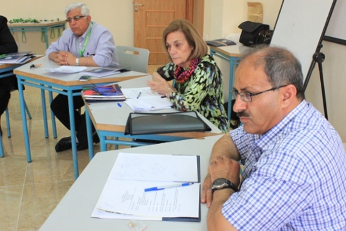 Sondra Myers, senior fellow for international, civic and cultural projects and the director of the Schemel Forum, has traveled this summer to Rwanda, Northern Ireland and Palestine. She is pictured at a roundtable discussion at Bethlehem University in Palestine.