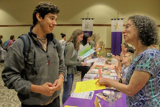The University of Scranton held its annual volunteer fair for local non-profit organizations seeking college-age volunteers on Sept. 15. The fair provides a forum for University students and student clubs interested in service projects to meet with area nonprofit organizations offering volunteer opportunities. From left: Kevin Duque, Class of 2019, Greenwich, Connecticut, and Sylvia H. Han, Esq., Lackawanna Pro Bono