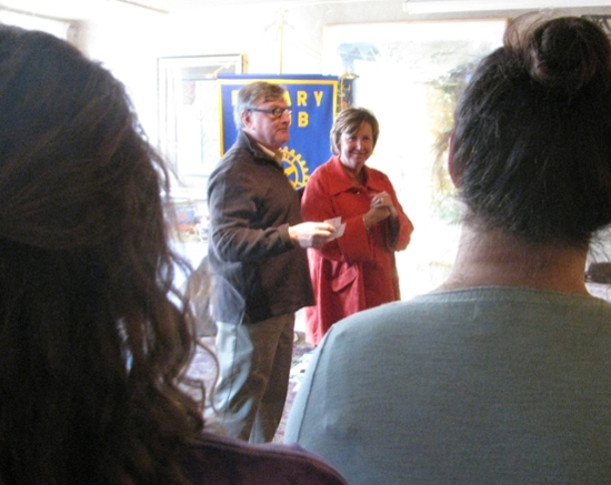 At a reception at Twigs Café in January, Louis Jasikoff (left), host of “Jasikoff and Friends,” which airs on Twigs Café Radio, and Debra Pellegrino, dean of The University of Scranton’s Panuska College of Professional Studies, thanked representatives of Tunkhannock area businesses, the Tunkhannock Rotary Club, the Tunkhannock Area School District, Tunkhannock Area High School Interact Club and others who organized and supported the collection more than 10,000 donated children’s books to promote literacy in the region. 