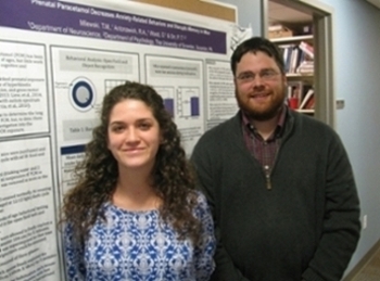 University of Scranton biochemistry graduate student Tyler Milewski received the highly-competitive Faculty for Undergraduate Neuroscience (FUN) Travel Award to present her research at the annual Society for Neuroscience meeting in San Diego, California, Nov. 12 to Nov. 16. From left: Milewski and Patrick Orr, Ph.D., assistant professor of psychology and faculty mentor.