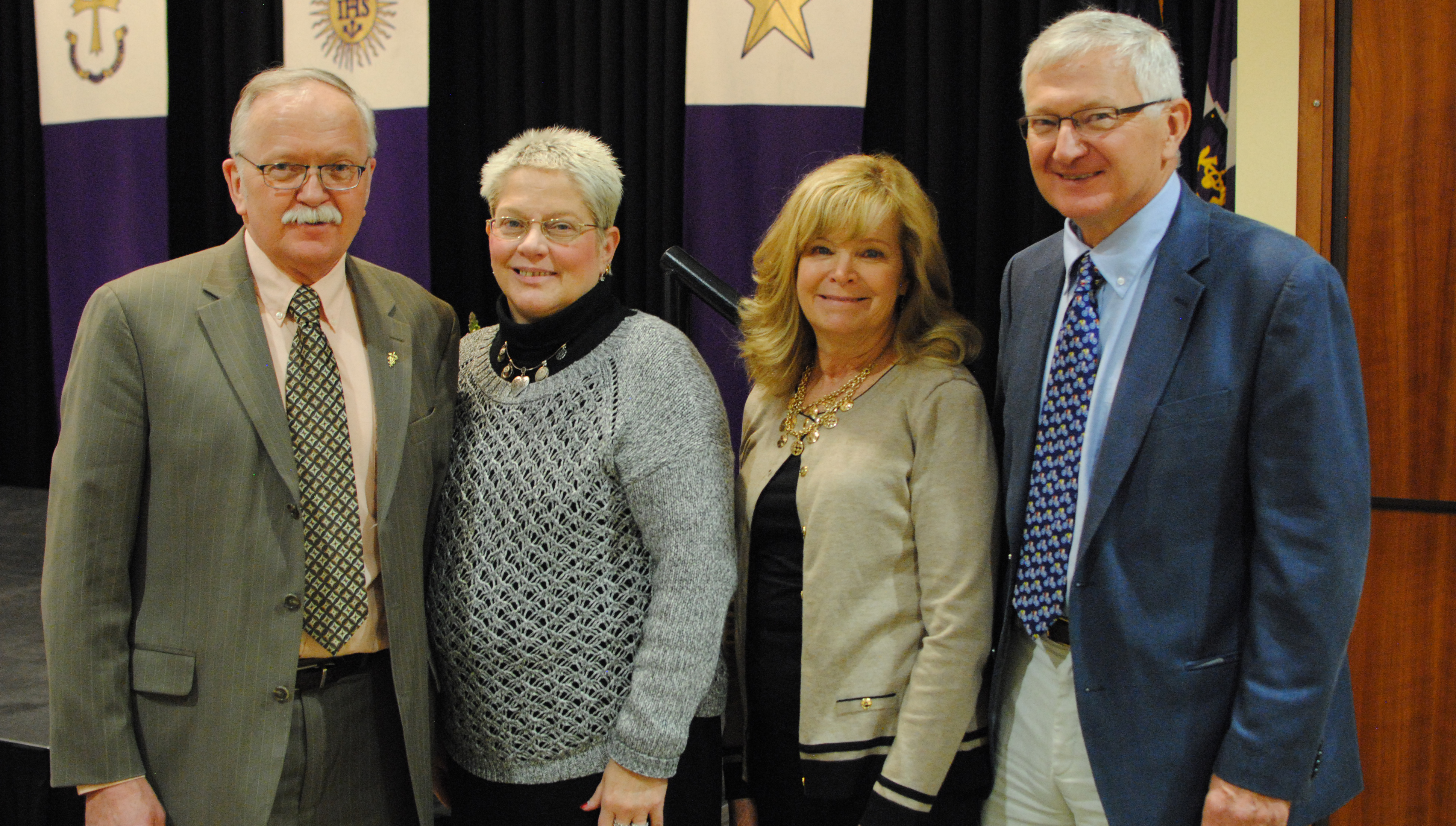 From left: Joseph Nebzydoski, VMD ’74, G’77, P’07, P’09, Kerry Jo Nebzydoski P'07, P'09, Patricia A. Morgan, VMD P'10, P'13, and Andrew P. Nebzydoski, VMD ’77, P'10, P'13, enjoy a moment together at the 2017 Scholarship Brunch.