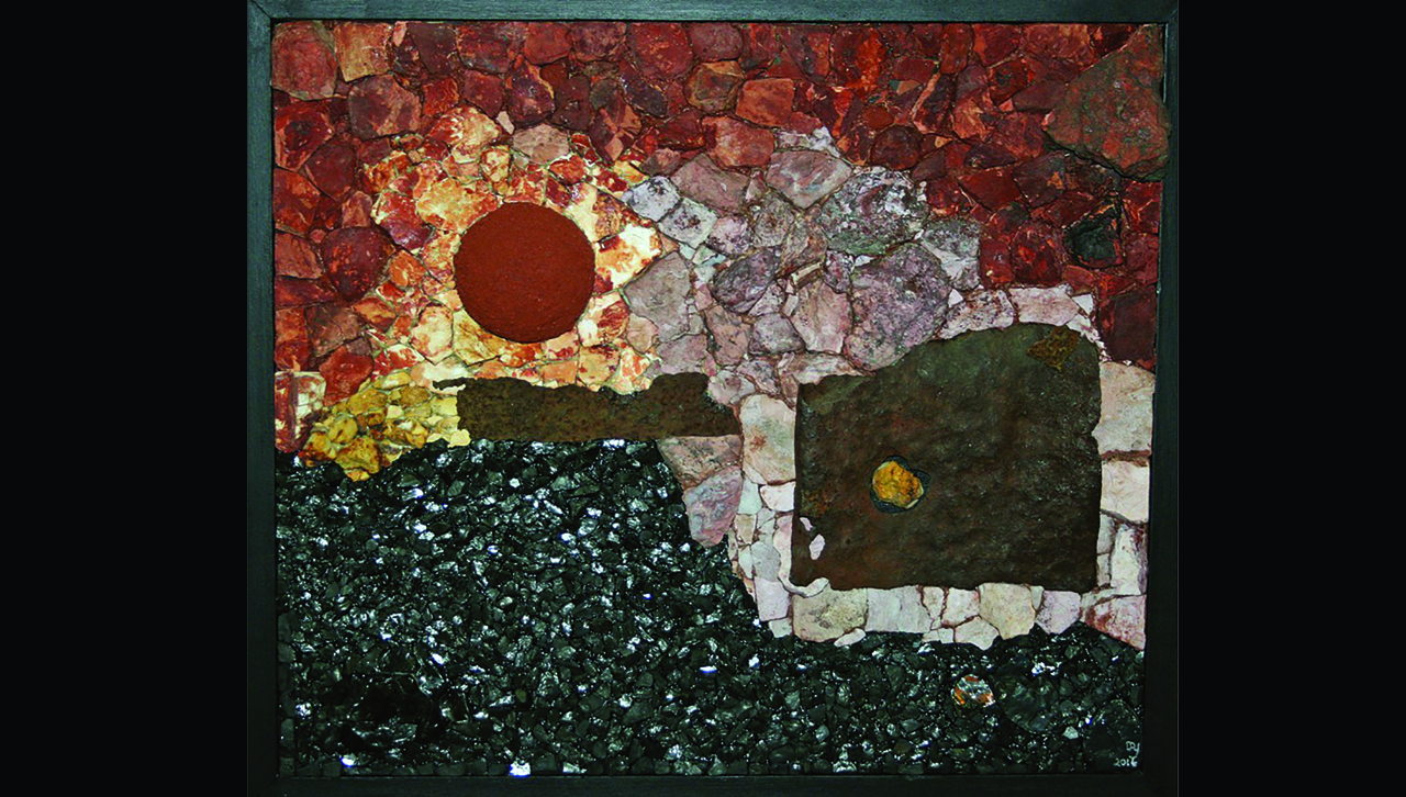 “Marvine Sunset” (mixed media) is among the works of Scranton native Denis Yanashot, who uses coal silt, burnt ash and scrap metal from abandoned coal processing plants to create pieces of art, that will be on display at The University of Scranton’s Hope Horn Gallery Sept. 8 to Oct. 6.