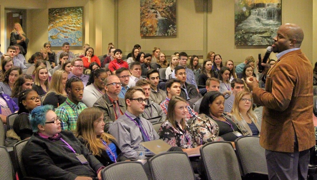 Award-winning entrepreneur and author Justin Jones-Fosu provided the keynote address at the Ignite Student Leadership Conference, which took place on campus Feb. 24. Students from The University of Scranton, Bloomsburg University, Marywood University, Misericordia University, Luzerne County Community College, Northampton Community College and Lackawanna College attended the conference.