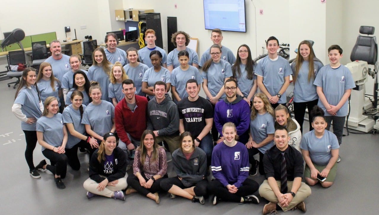 Students from Wyoming Valley West High School participated in hands-on demonstrations of sophisticated biomechanical measurement equipment as part of National Biomechanics Day at The University of Scranton.