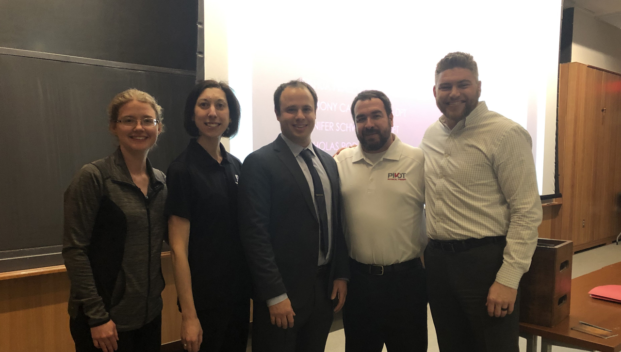 Presenters, from left: Jennifer Schwartz, PT, DPT,  Dana Maida, PT, DPT, Anthony Carusotto, PT, DPT, Nicholas Rodio  PT, DPT, Joshua Prall, PT, DPT