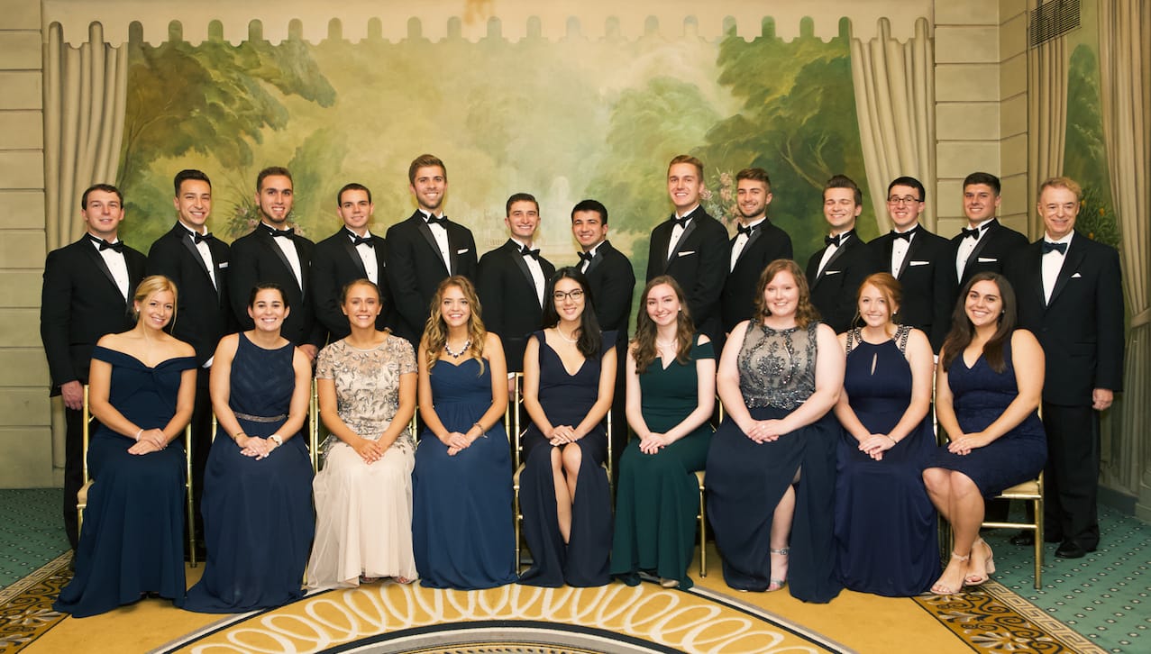 Pictured are members of the Business Leadership Honors Program, which is one of Scranton’s programs of excellence, at the 2018 President’s Business Council Award Dinner in Manhattan.