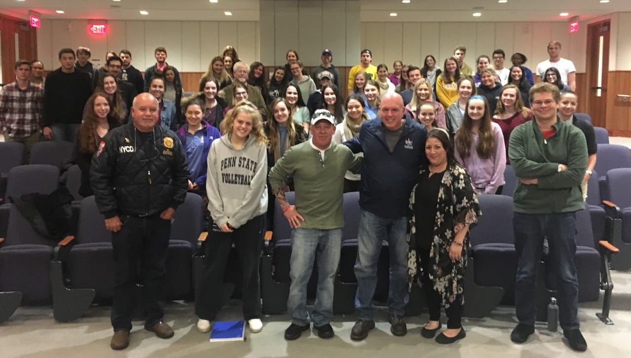 Following a fall-semester campus visit by 9/11 first responders, two University of Scranton students were awarded scholarships from the FealGood Foundation. The visit was sponsored by the University’s Ellacuria Initiative as part of its 2017-19 theme of health.