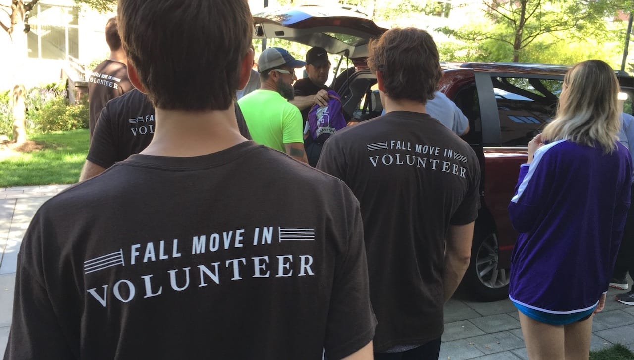 Members of The University of Scranton’s class of 2023 are helped moving onto campus by a small army of upperclassmen volunteers. The incoming students include 93 legacy children whose parents and/or grandparents are University of Scranton alumni.