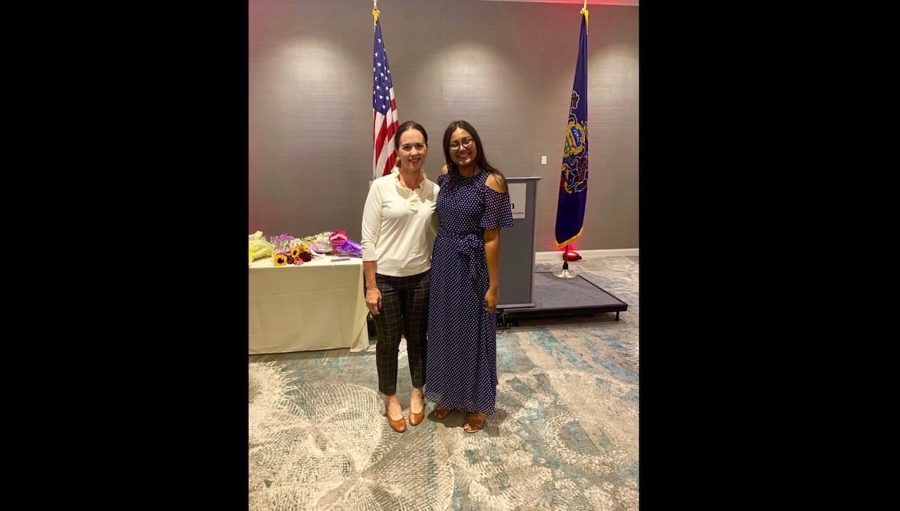University student Sazia Nowshin, a political science major, was awarded a Lackawanna County Federation of Democratic Women 2019 Scholarship. At the award presentation are, from left: state Rep. Bridget M. Kosierowski, 114th Legislative District, and Nowshin.