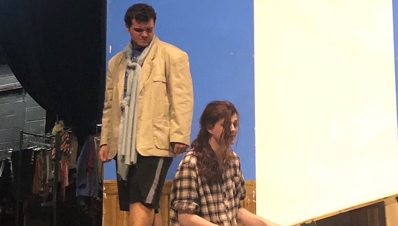 Rehearsing for The University of Scranton Players’ production of “Antigone,” which will run Sept. 27-29 and Oct. 4-6 are, from left, Andrew Vizzard and April Sparks.