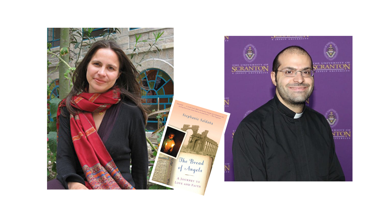 Stephanie Saldana (left) will be the speaker at the Ignatian Values Lecture on Sept. 19. Here, she speaks with Professor Michael Azar (right) about her work.