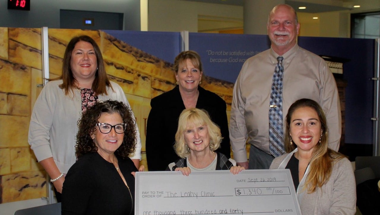 Rotary clubs from Abington, Dunmore, North Scranton, Scranton, North Pocono and the Passport Club sponsored The University of Scranton’s Edward R. Leahy Jr. Center Clinic for the Uninsured’s fundraising event at Cooper’s Seafood Restaurant Firkin Friday, raising $1,340. Seated, from left: Andrea Mantione, D.N.P., director of the Leahy Community Health and Family Center; Patricia Mattes-Mazzei, North Scranton Rotary Club; and Maria Vital, Ph.D., operations manager at the Leahy Community Health and Family Center. Standing: Kirsten McIntyre, clinic nurse manager for the Leahy Clinic; Noreen Thomas, Abington Rotary Club; and Mark Barber Jr., Scranton Rotary Club. 