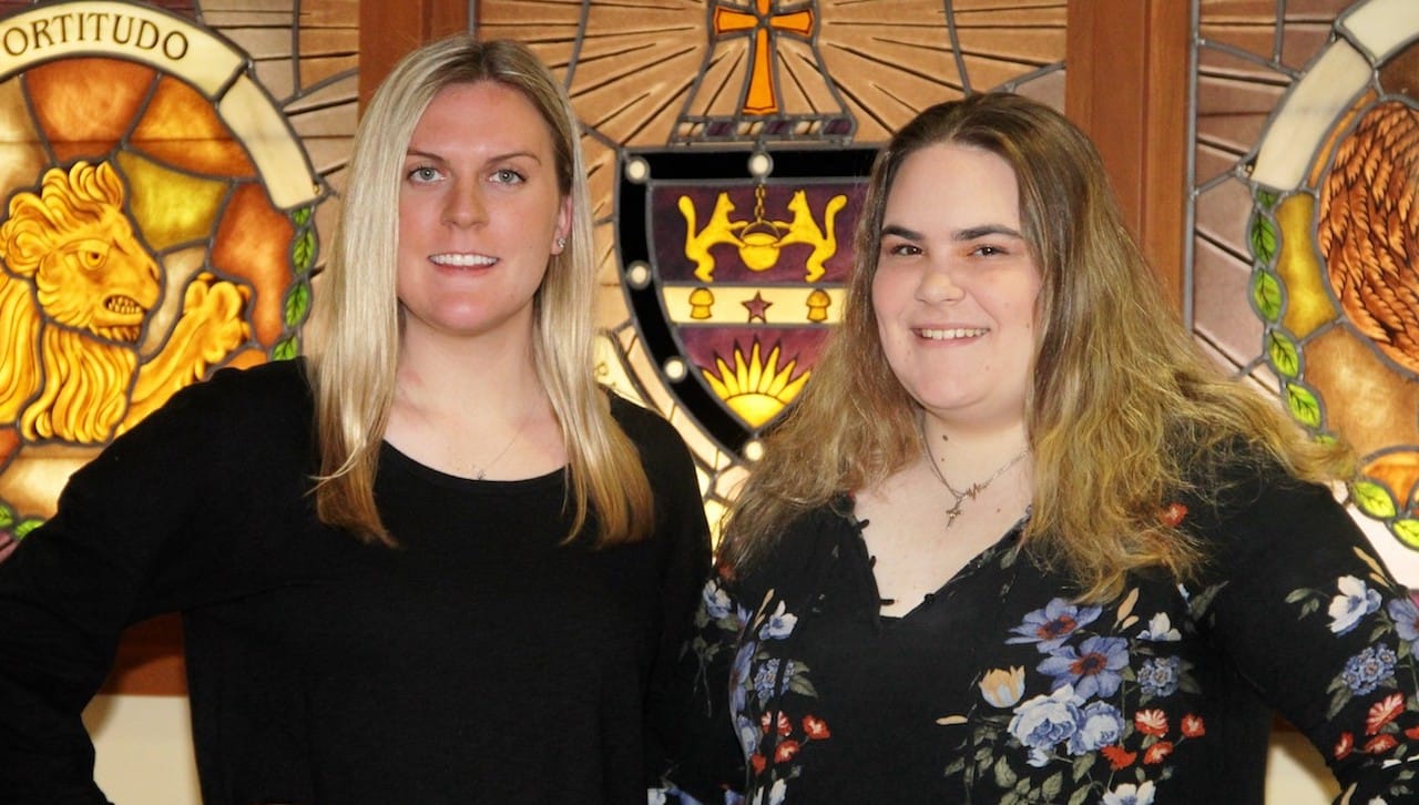 The University of Scranton Center for Student Engagement’s IGNITE Student Leadership Conference is open students attending area colleges. The conference begins at 10:30 a.m. on Feb. 22. Planning the conference are, from left, Center for Student Engagement interns Carly Kreitzer, an accounting major from Sewell, New Jersey, and Deanna Leicht, a strategic communication major from Ephrata.