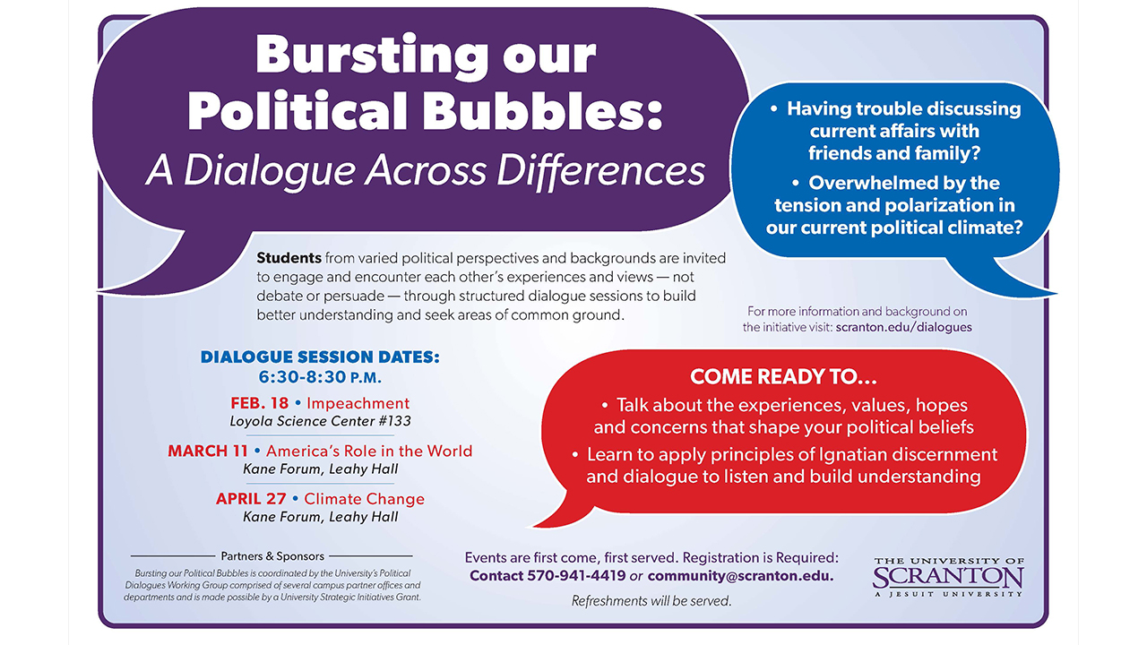 Bursting our Political Bubbles: A Dialogue Across Differences, Spring 2020 image