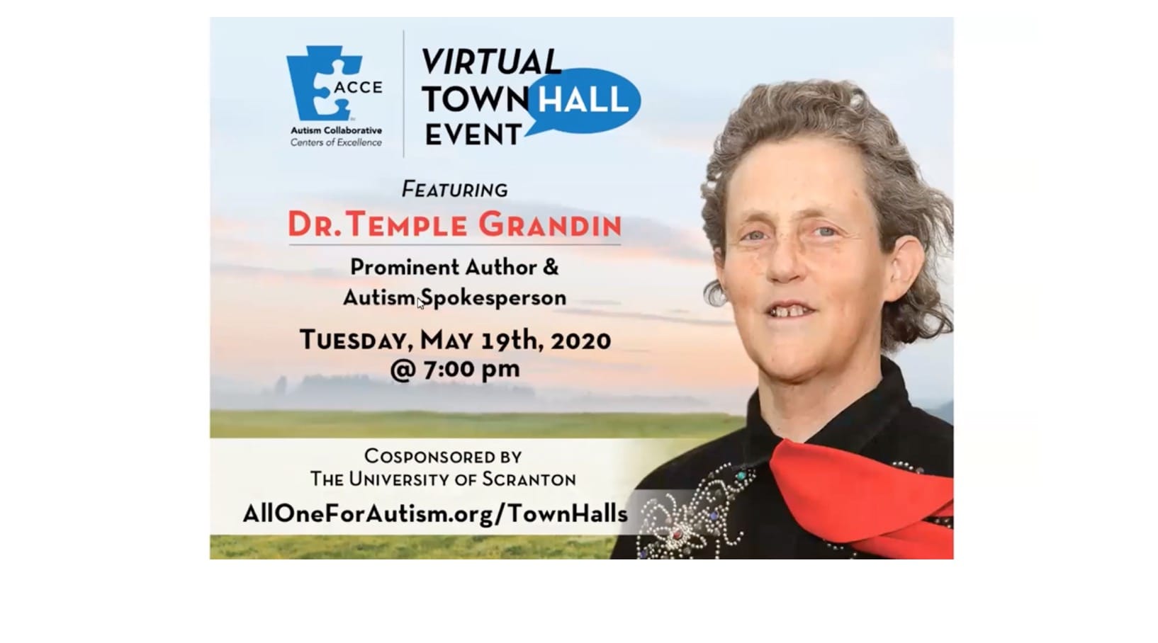 The University’s Autism Collaborative Centers of Excellence (ACCE) hosted a “sold-out” Virtual Town Hall Meeting with Temple Grandin, author of “The Autistic Brain.” Dana M. Gadaire, Psy.D., BCBA-D, visiting assistant professor in the Counseling and Human Services Department at Scranton, led the Zoom webinar interview with Dr. Grandin on May 19.