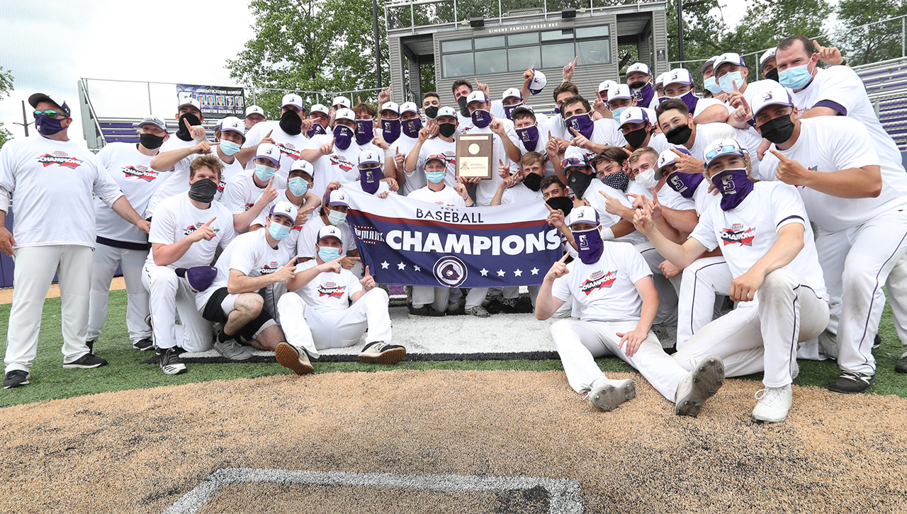 CHAMPS! Baseball Holds Off Late ETown Rally to Capture First Landmark Title image