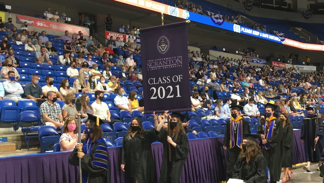 The University of Scranton conferred more than 800 bachelor’s degrees at its in-person undergraduate commencement ceremonies on May 23. Degrees were conferred to graduates who had completed their academic degree requirements in August and December of 2020, as well as January and May of 2021.