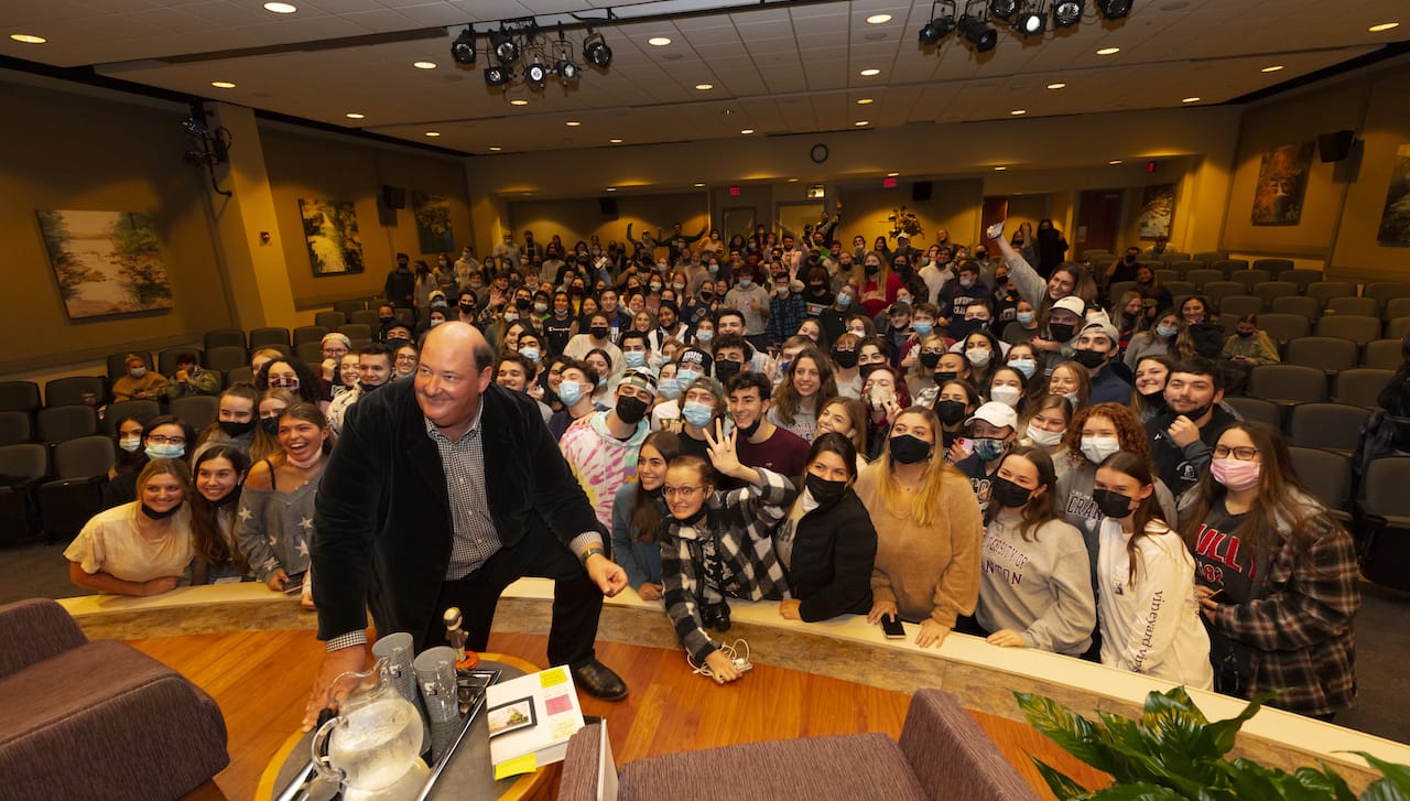 Hundreds of students attended a Q and A with Brian Baumgartner, who played Kevin Malone on “The Office” and is the author of the newly published book “Welcome to Dunder Mifflin: The Ultimate Oral History of The Office.” Hundreds more attended a book signing with Baumgartner, which was open to the public following the student Q and A. 