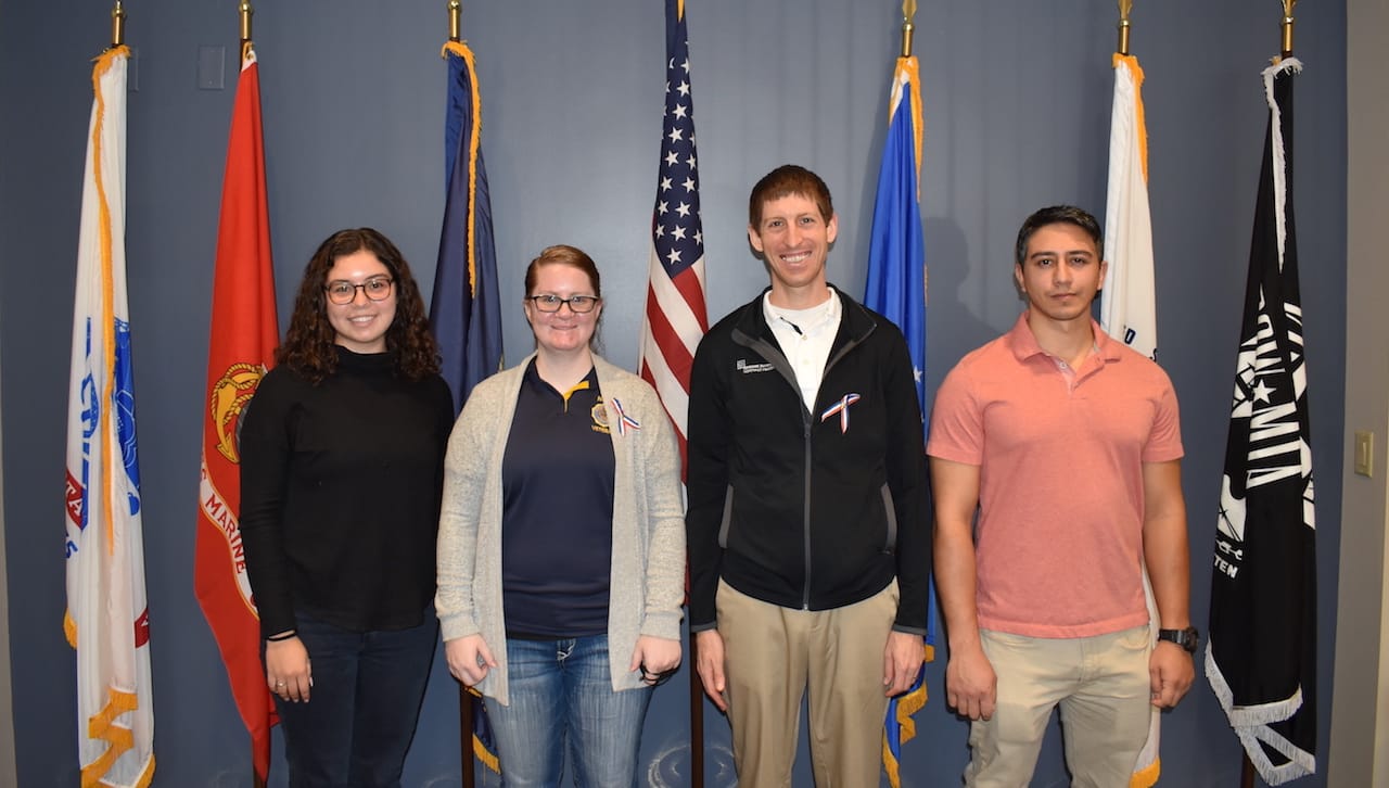 University of Scranton student veterans led an All Faiths Prayer Service to remember and honor those who served in the military on Veterans Day. Students participating in the service were, from left: Selene Lopez, a sophomore history major; Shannon Stoddard, a graduate student pursuing a master’s degree in health administration; Benjamin DeTrempe a graduate student pursuing a doctor of physical therapy degree; and Kyle Twitchell, a freshman public relations and advertising major.