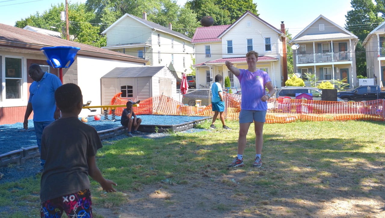 Blake Schultz, an accounting major from Dunmore, was among the members of The University of Scranton’s class of 2026 who participated in FIRST (Freshmen Involved in Reflective Service Together), a reflective service immersion program at Scranton. Pictured is Schultz playing catch with children at the Belleview Center in West Scranton.